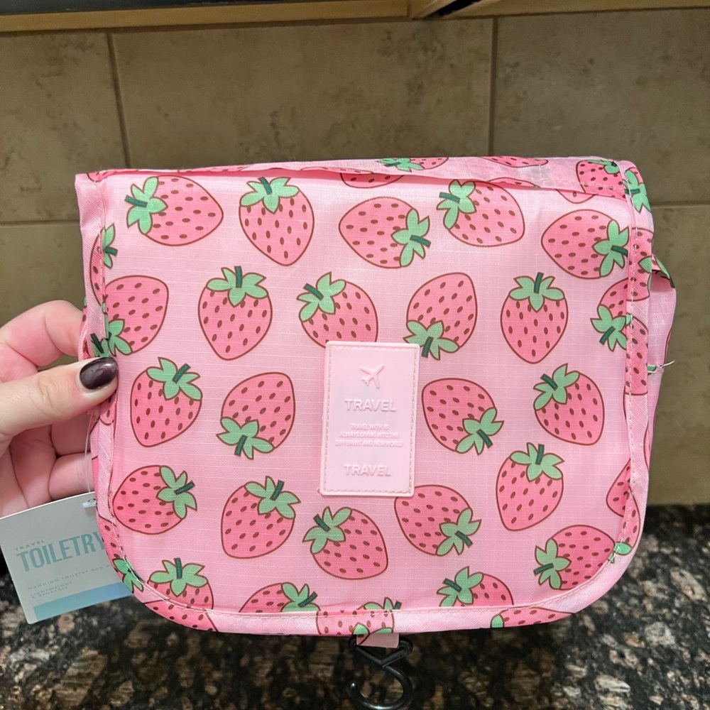 Pink Strawberry Travel Toiletry Bag